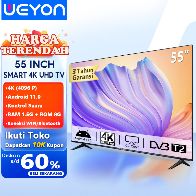 WEYON Sakura TV LED 50/55/65 Smart TV Android 11.0 Televisi Garansi 3 tahun Wifi Youtube Netflix 4K UHD Dolby Audio Voice control