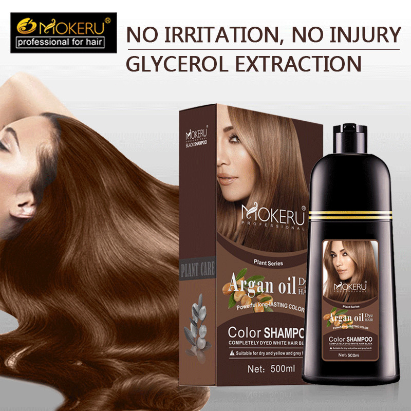 Original Mokeru Shampoo Argan Oil / Shampoo Semir Pewarna Rambut Herbal Alami 500ml Black/Dark Brown Hair Dye Shampoo