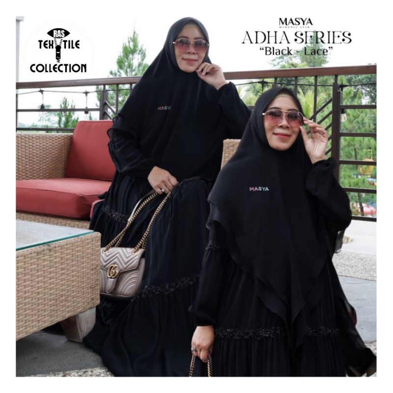 Set Baju Gamis Dress Hitam Jetblack Black Stripe Mewah Premium Ori Branded Masya Syari Original Terb