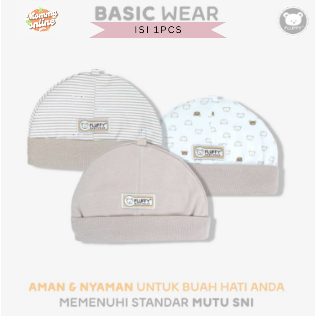 [MOMMYONLINE] Fluffy Topi Bayi Topi EMEN TPE Newborn 0 - 3 bulan Warna Khaki / Abu-abu / Pink