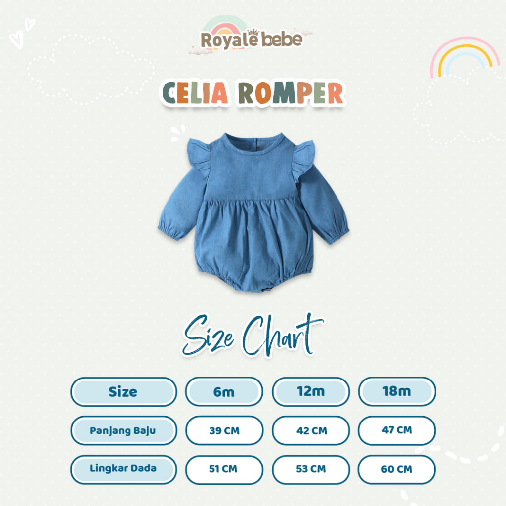 ROYALE BEBE CELIA ROMPER / MAX ROMPER BAJU ROMPER ANAK BAYI PEREMPUAN ROMPER ANAK BAYI LAKI-LAKI 6-18 BULAN