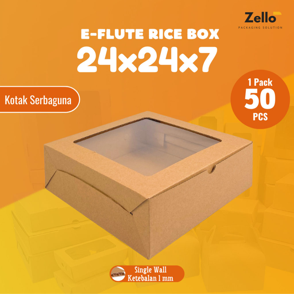 

E-Flute Kardus Kemasan Parcel Box Roti Kue Cake 24x24x7 cm