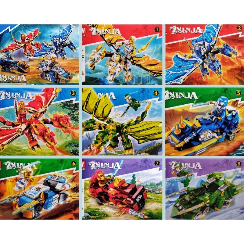 mainan ninjago dan naga dragon berkepala dua bersayap keren / mobil tempur + ninja figure Kay Jay Co