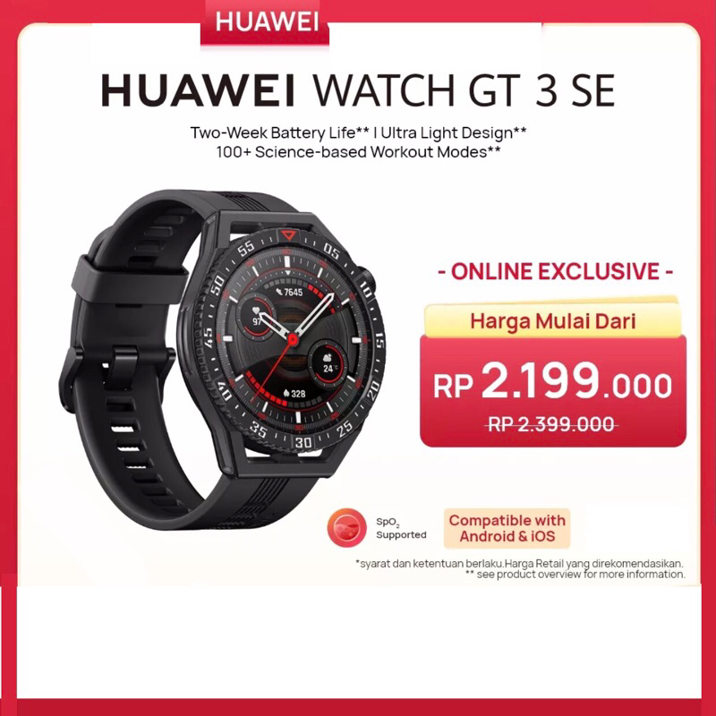 Huawei Watch GT 3 SE SmartWatch | Two-Week Battery Life | Ultra Light Design | 100+ Scienced-based Workout Modes Garansi Resmi Huawei 1 Tahun