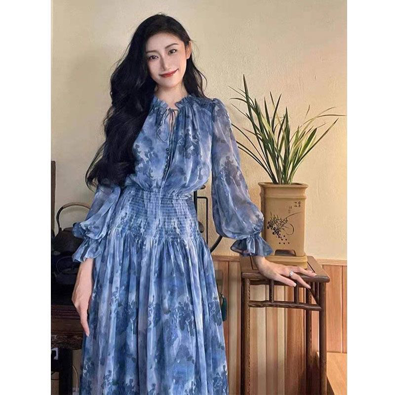 Lonh Skirt Royal Lady Floral Dress Female Eary Spring M477