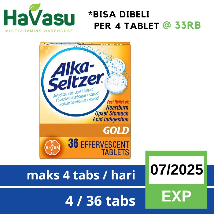 Alka Seltzer Gold 36 Effervescent Tablets Obat Sakit Maag Heartburn