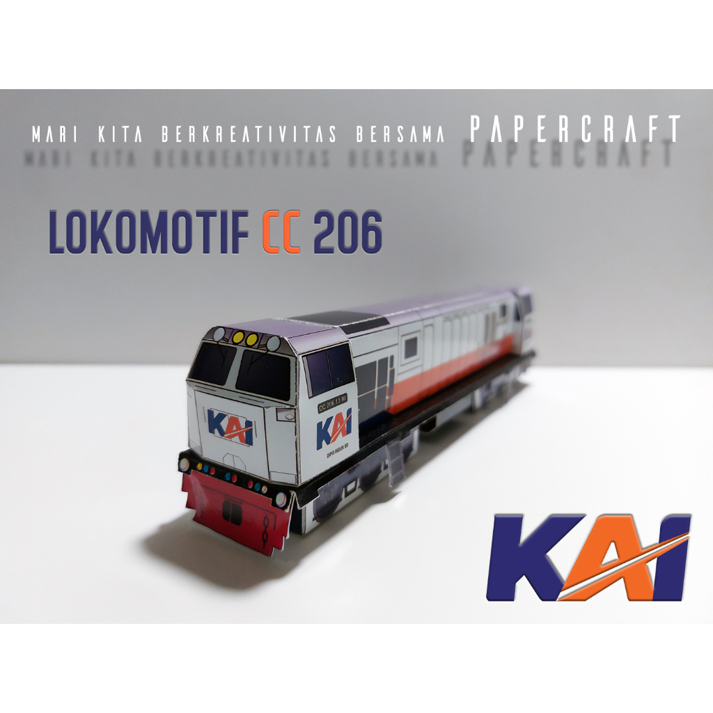 3D Papercraft Kereta Api Indonesia Lokomotif CC 206 Pola Kertas DIY