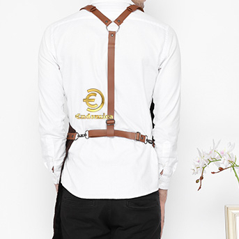 Apron Full Cotton &amp; pu kulit pocket Y strep synthetic leather Warna Khaki/Coffee