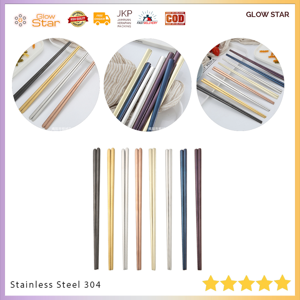 Sumpit lurus datar Korea 304 stainless steel Sumpit datar padat Korea sumpit China Chinesse food gold blue black silver premium elegan Chopstick reusable tebal