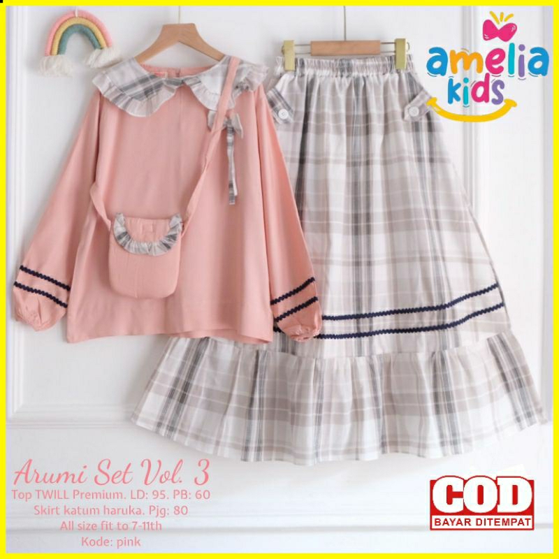 [AMELIA KIDS] Arumi 3 Setelan Rok Anak Perempuan Umur 9-12 Tahun Baju Setrok Remaja Tanggung Motif K