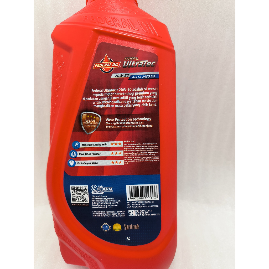 OLI ULTRATEC federal merah...1 LITER... 20 w 50 jaso MA.