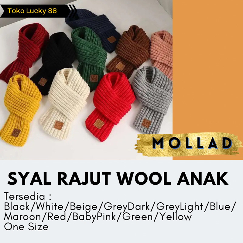 IMPORT MOLLAD Scarf Long Kids Syal rajut wool anak Scarf infinity wool long kids