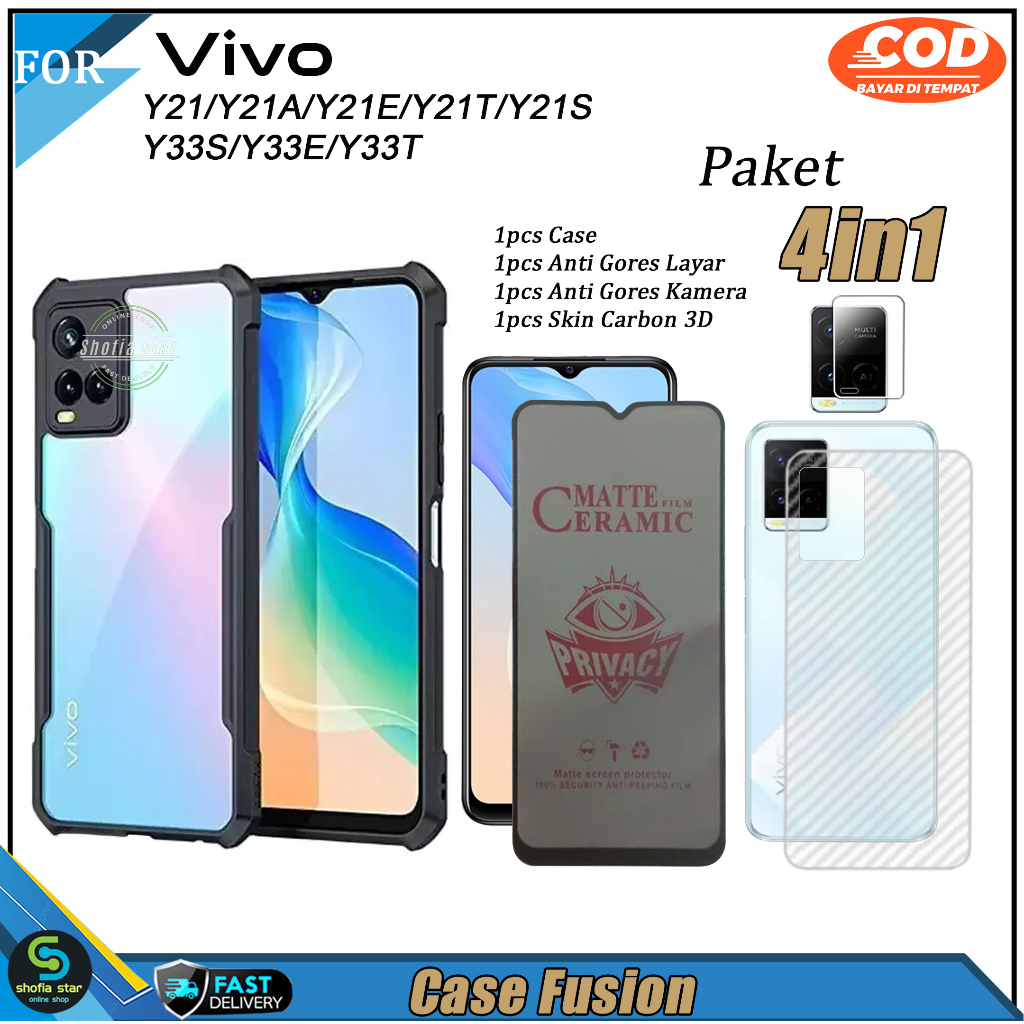 Paket 4in1 Case Vivo Y21 Y21s Y21a Y21t Y33s Y33t Softcase Fusion Shockproof Protect Casing