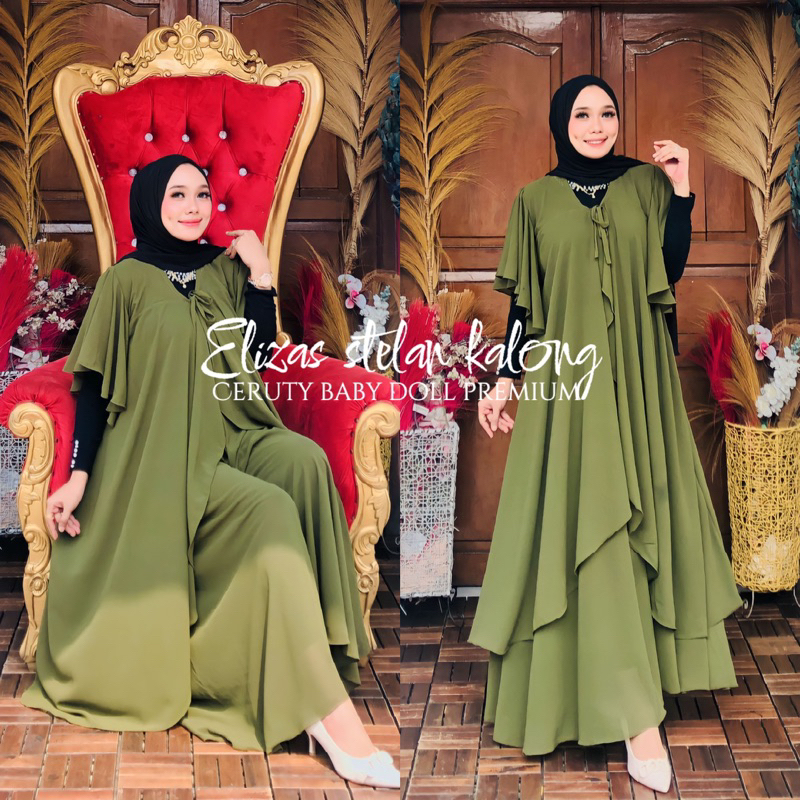 STELAN KALONG ELIZA TALI PANJANG,pakaian muslimah,pakaian wanita terbaru one set outer panjang modis
