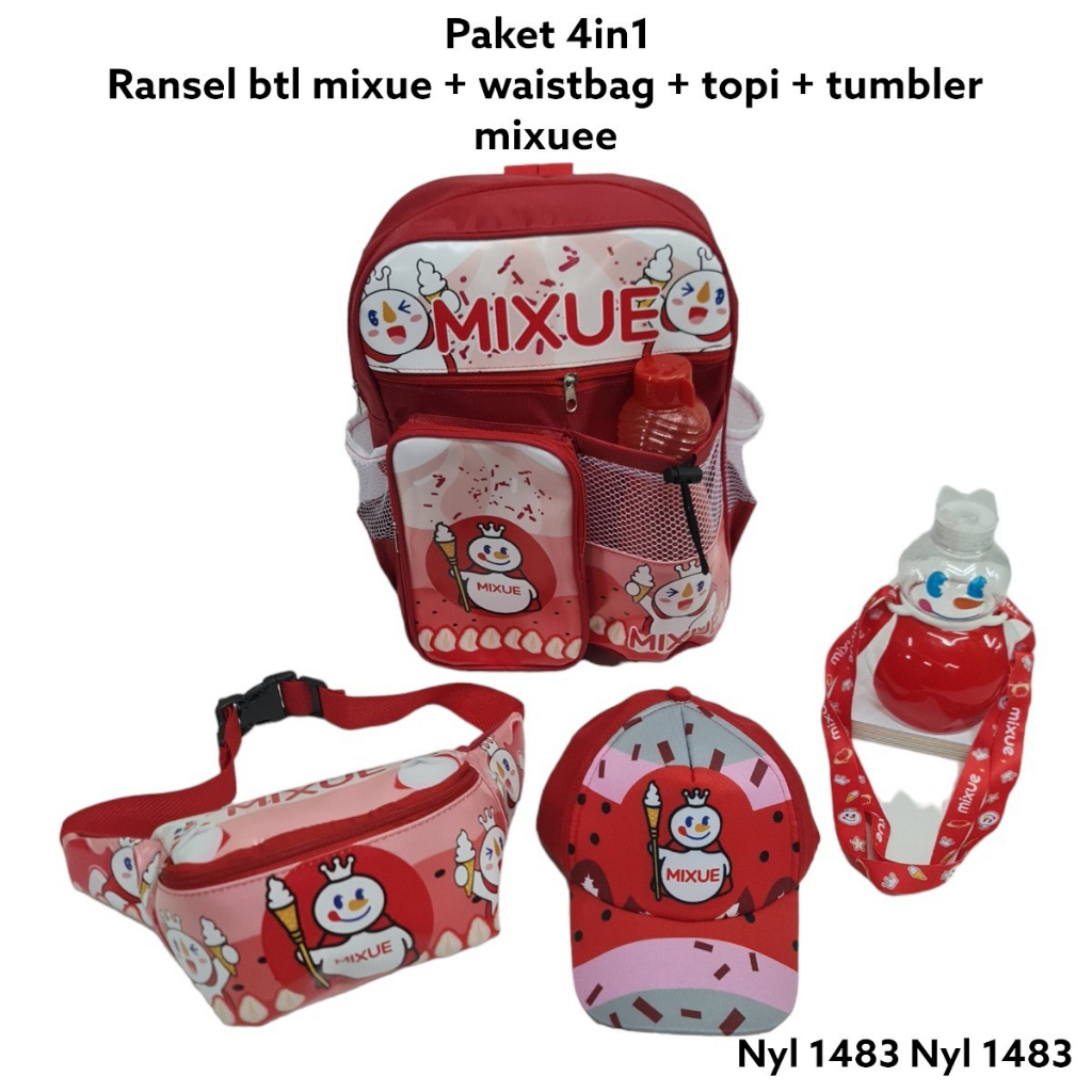 &quot;aurabagss&quot; - Beli 1 Dapat 5 Tas Anak Paket Set 5 In 1 Ransel Sekolah Anak PAUD TK SD Motif &quot;ICE CREAM MIXUE&quot; Terbaru Backpack Karakter Anak Unisex Viral Murah meriah