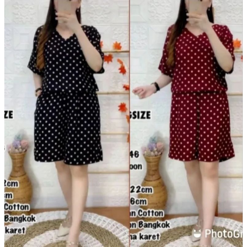 PAKET USAHA  100 RIBU DAPAT 3 PCS BAJU SETELAN POLKADOT PENDEK WANITA TERBARU KEKINIAN YG NGETREN & 