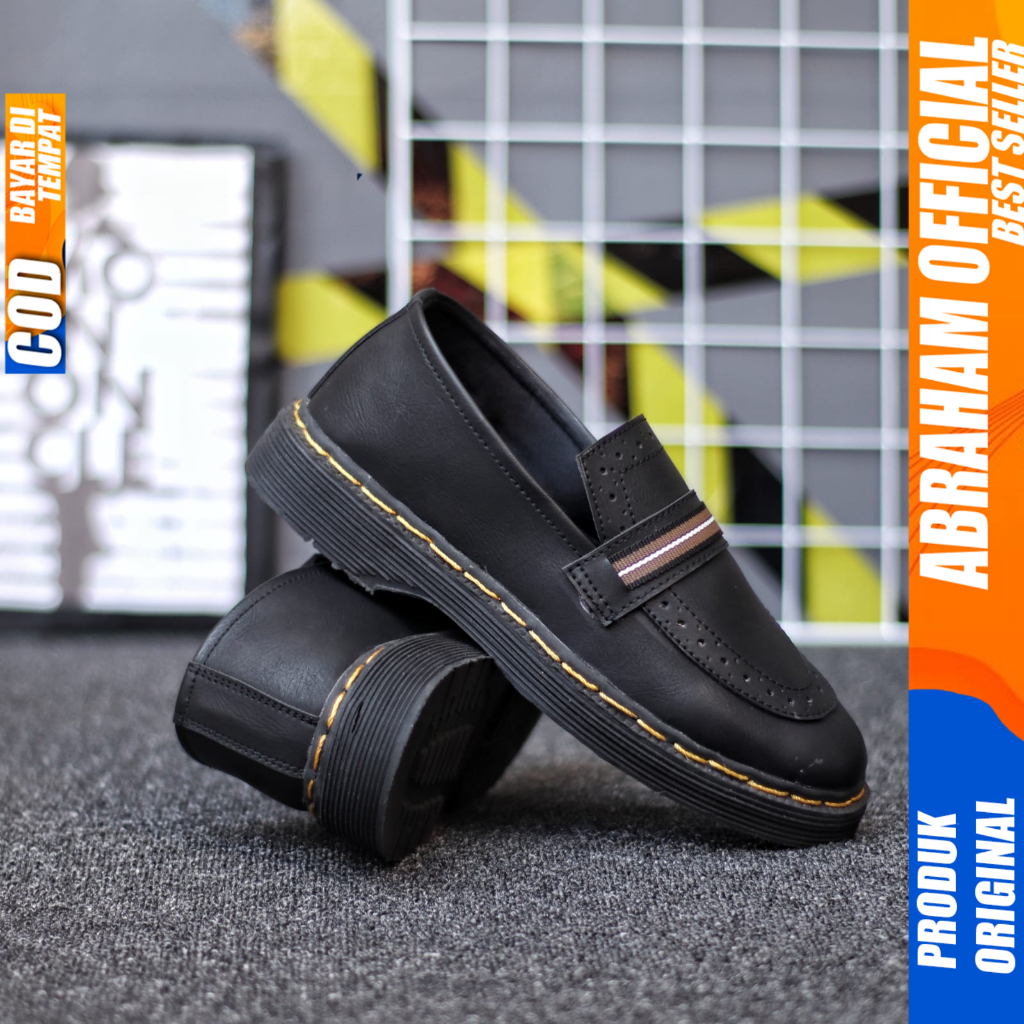 Sepatu Loafers Docmart Formal Pantofel Casual Kerja Hitam Pria