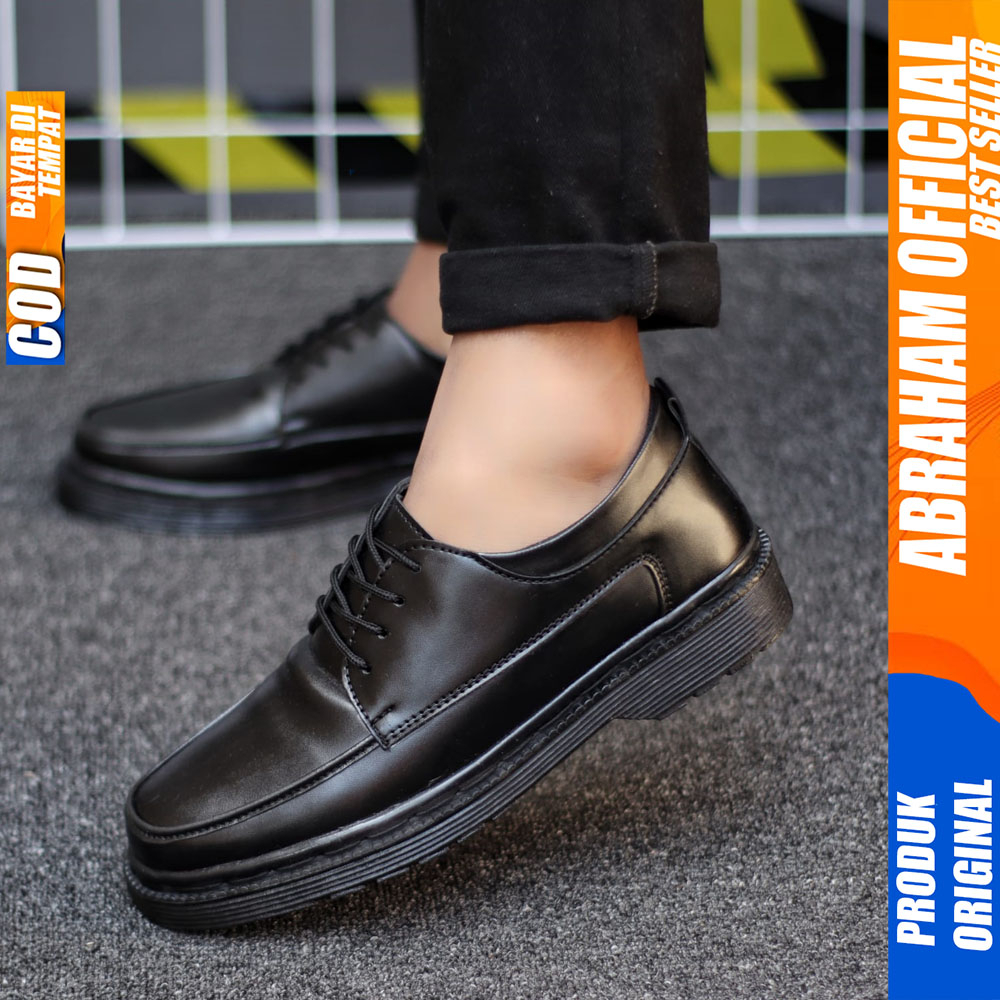 Sepatu Formal Pantofel Docmart Low Boot Kerja Hitam Pria Abraham