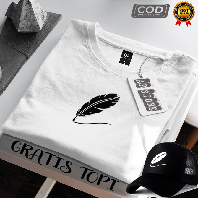 BONUS TOPI... Baju Kaos Pria & Wanita Lengan Pendek / Baju Kaos Bulu Ayam Logo Hitam / Baju Kaos Dis
