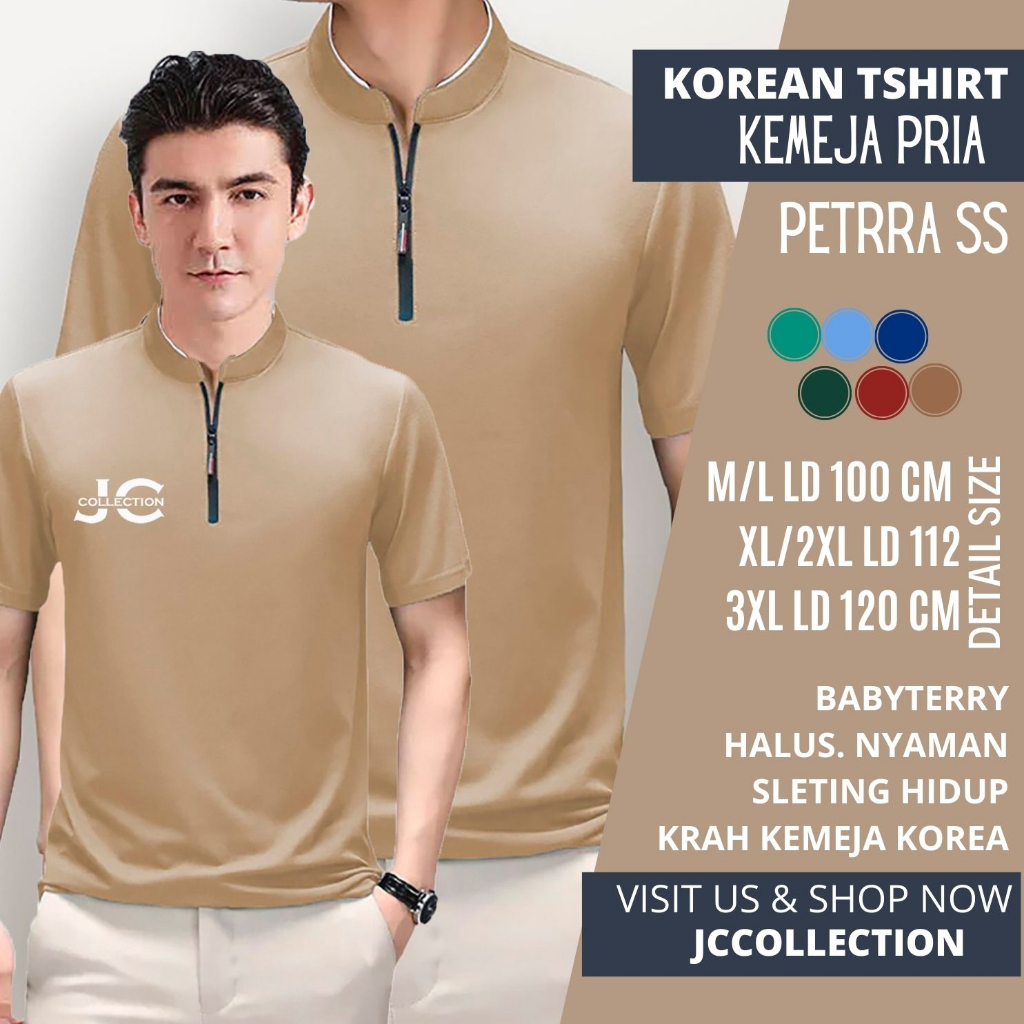 Kaos Lengan pendek Pria Gaya Korea variasi Seleting Petrra SS JCCollections