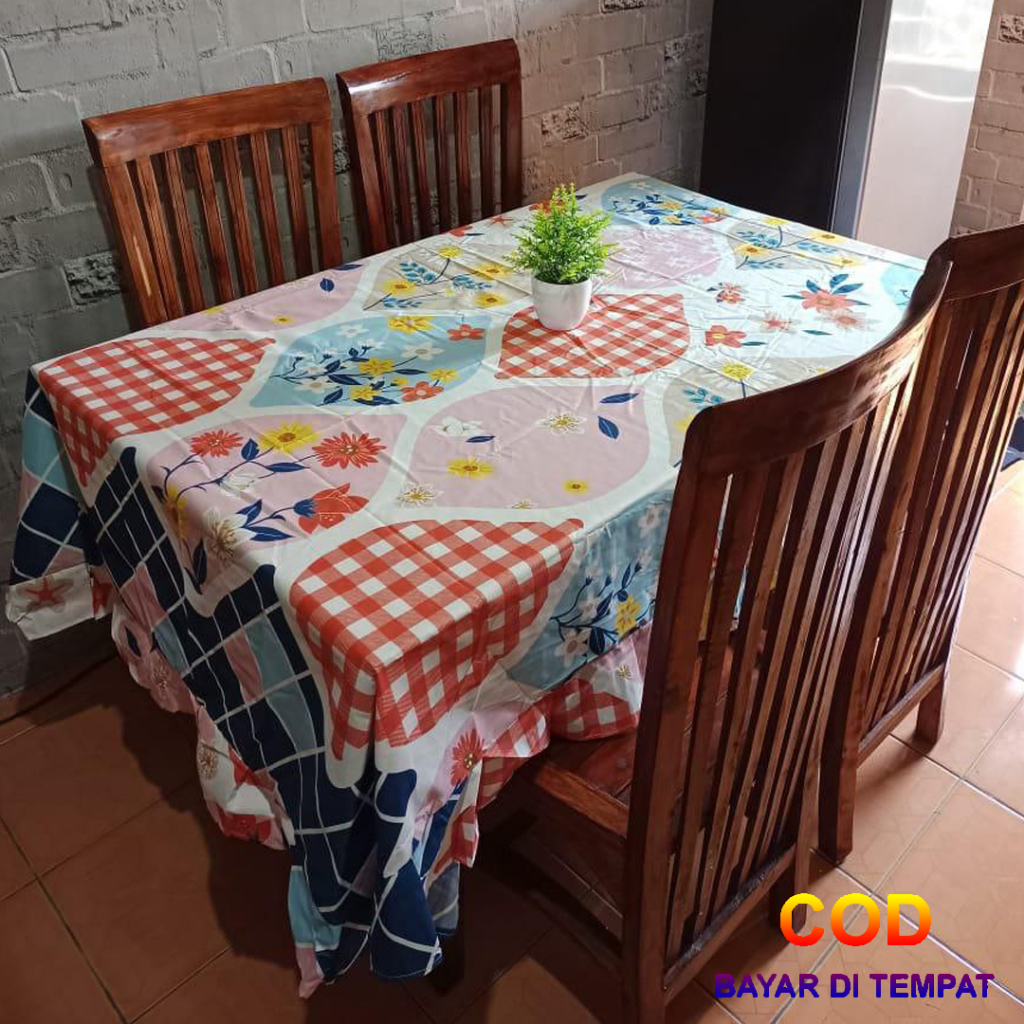 ✅COD Taplak Meja Makan 4-6 Kursi 140x200 Kain Katun Model Rumbai Aneka Motif Perlengkapan Dekorasi Kitchen Set Dapur Rumah Tangga