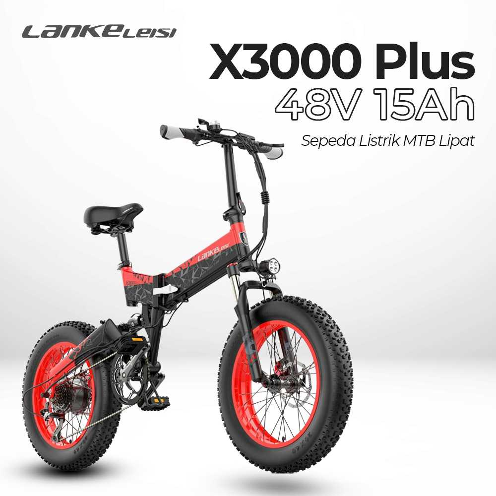 Lankeleisi Black Red Sepeda Elektrik Smart Moped 20 Inch 48V 15Ah - X3000Plus