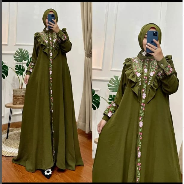 GAMIS WANITA TERBARU BELVINA DRESS BAHAN CRINKLE MIX BORDIR  LD 100 - 120 CM PB 138 PJ TANGGAN 55 CM UKURAN M L XL XXL PAKAIAN MUSLIM WANITA / GAMIS WANITA TERBARU 2023 KEKINIAN / DRESS CRINKLE PREMIUM / MAXY DRESS WANITA JUMBO