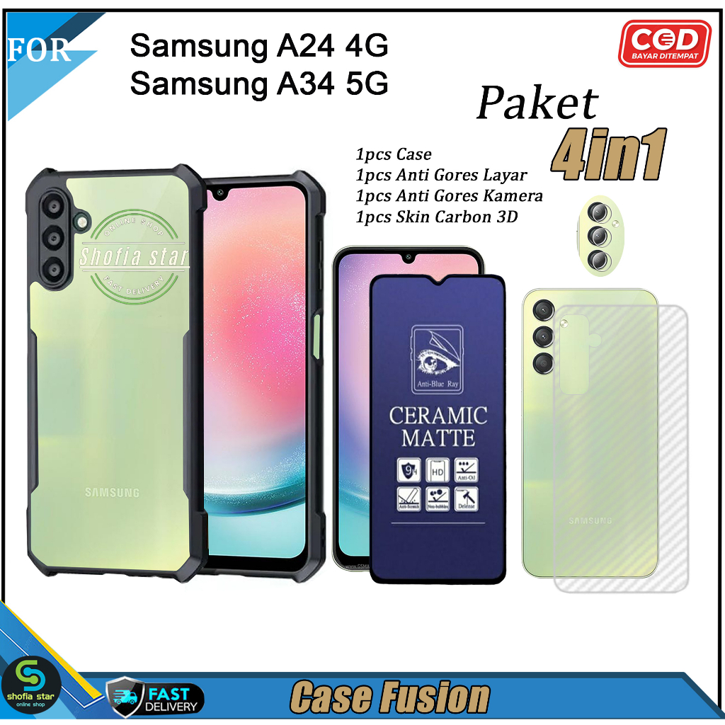 Paket 4in1 Case Samsung A24 4G A34 5G A54 5G Softcase Fusion Shockproof Transparan Casing