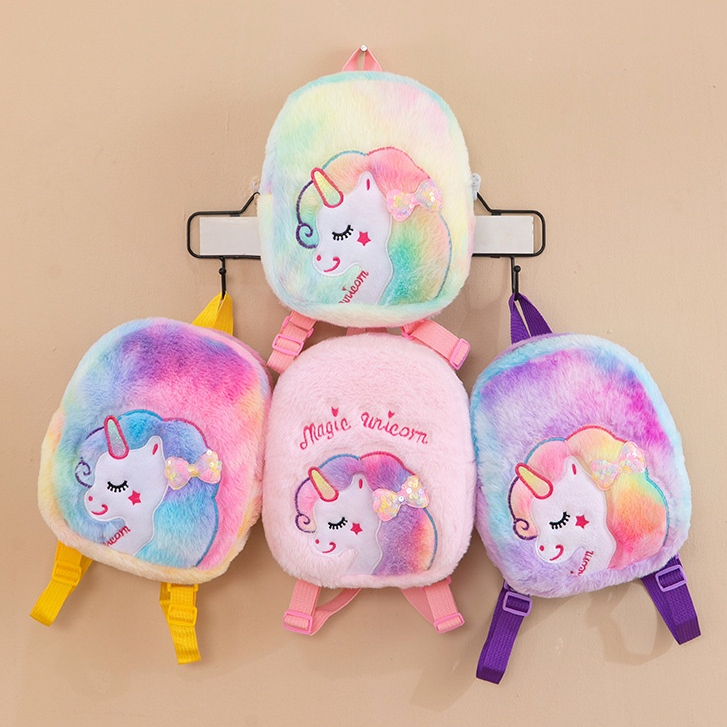 MMM Tas Ransel Anak TK Paud Karakter Unicorn Tas Sekolah Anak Model Bulu Halus Ransel Unicorn Berkualitas Import