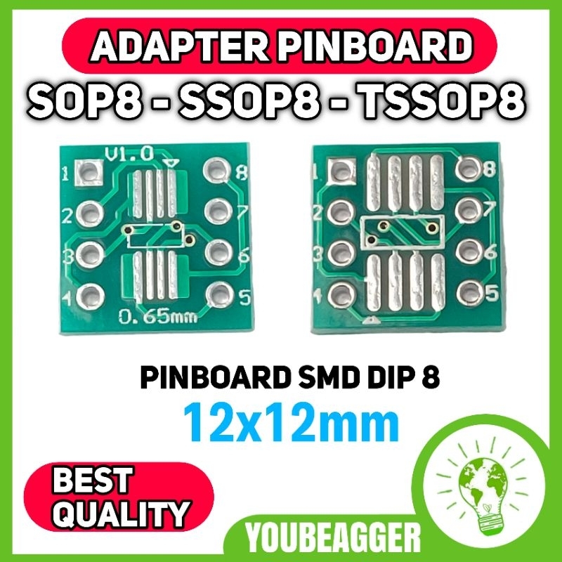 Adapter SOP8 SSOP8 TSSOP8 to DIP8 Pinboard SMD 0.65mm 12x12mm