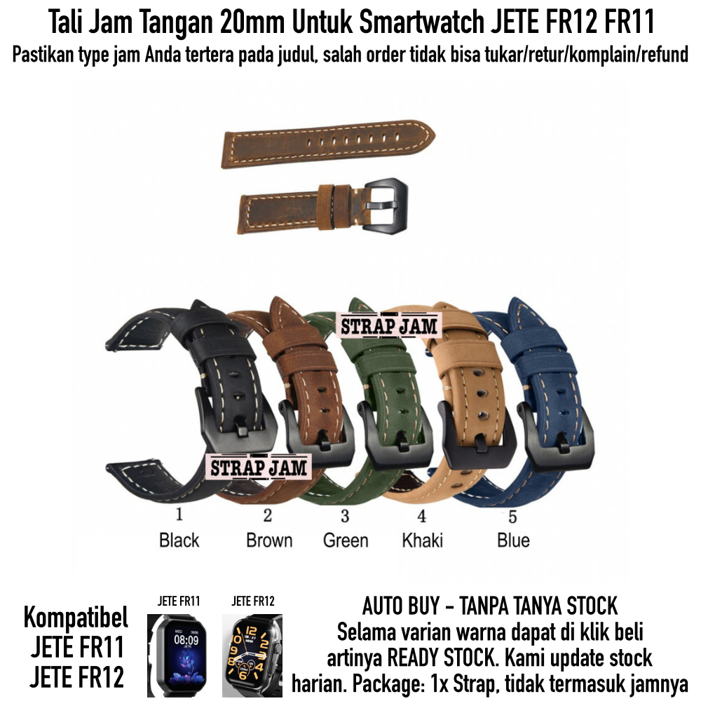 Strap Smartwatch Jete FR12 FR11 - Tali Jam 20mm Kulit Crazy Horse Leather Tebal