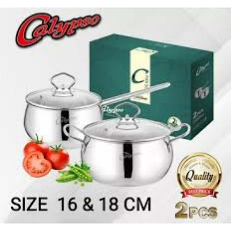 [DK] PANCI SET STAINLESS CALYPSO 2PCS 16 & 18CM / PANCI SET + TUTUP KACA