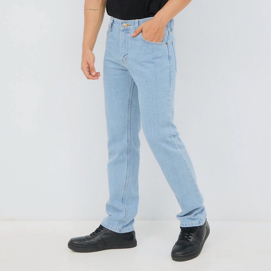 FEROCIOUS.CO Celana Jeans Ripped Denim Basic Standar reguler - Blue bleach Premium Termurah
