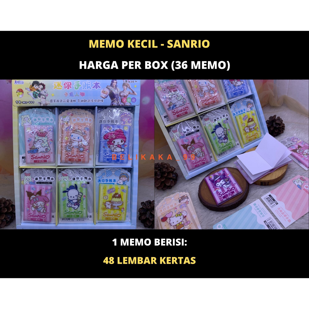 (1 BOX ISI 36 MEMO) MEMO KECIL LUCU ISI 48 LEMBAR MOTIF SANRIO DAN KARAKTER / NOTEBOOK LUCU MOTIF KARAKTER / BUKU MEMO CATATAN KECIL / BUKU CATATAN KECIL ANAK  / NOTEBOOK ANAK / NOTEBOOK KECIL / MEMO NOTEBOOK