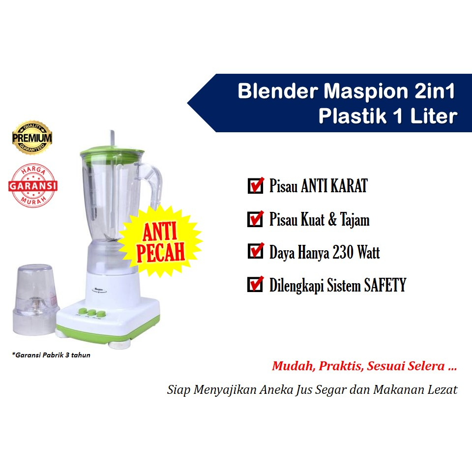 Blender Maspion MT 1207 Hijau Mini Blender Maspion Kecil Asli Plastik Isi 2 Serbaguna Pelumat Bahan 