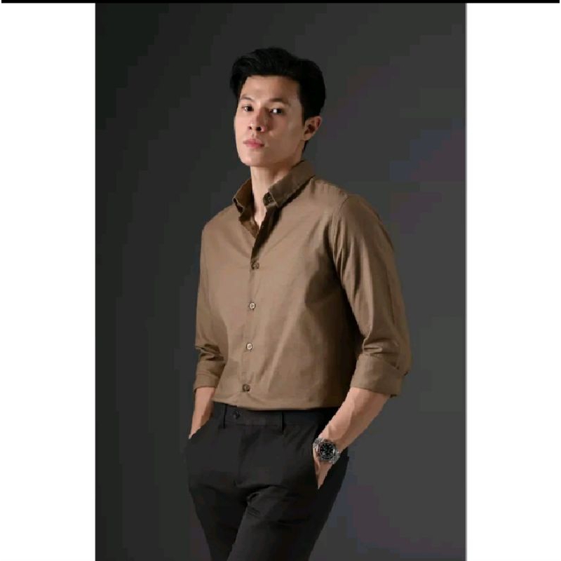 the Cleano Oxford Long Sleeve Shirt Choco Size XS by Heymale id