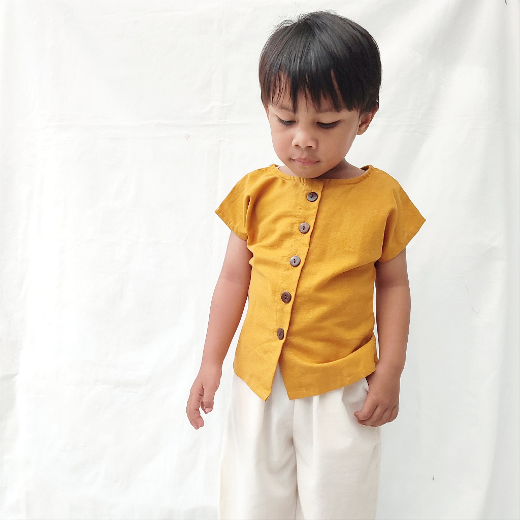 Littlepopy MIIKO Top Linen Anak - Baju Atasan Korea Kemeja Korean Linen Anak Cowo Laki-laki Murah