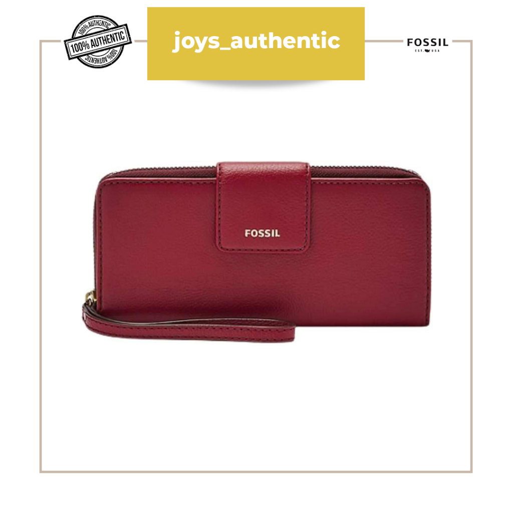 Dompet Wanita Fossil Madison Zip Clutch Red Velvet Woman Wallet Authentic Original