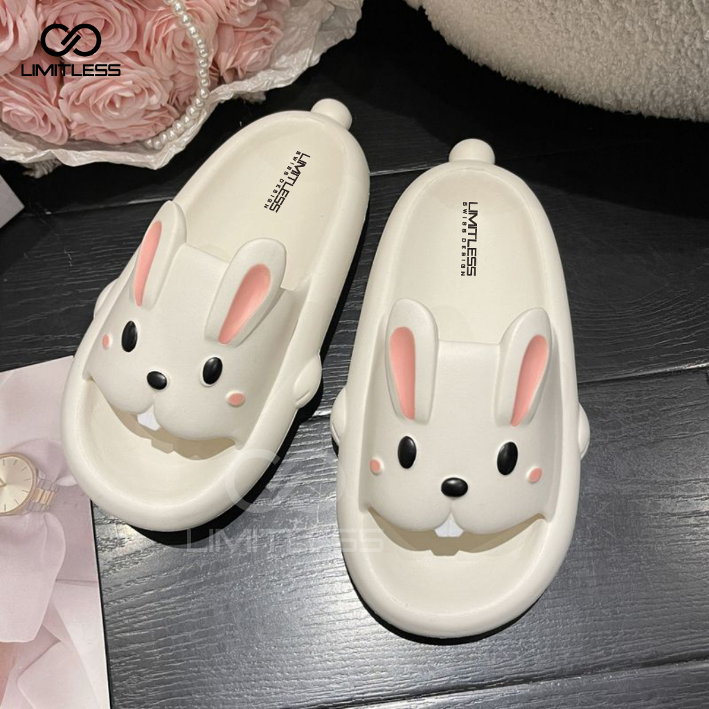 Sandal Slop Rabbit Cewek Korean Style Terbaru 2023 Sendal Kelinci Dewas Wanita Casual Empuk Kekinian