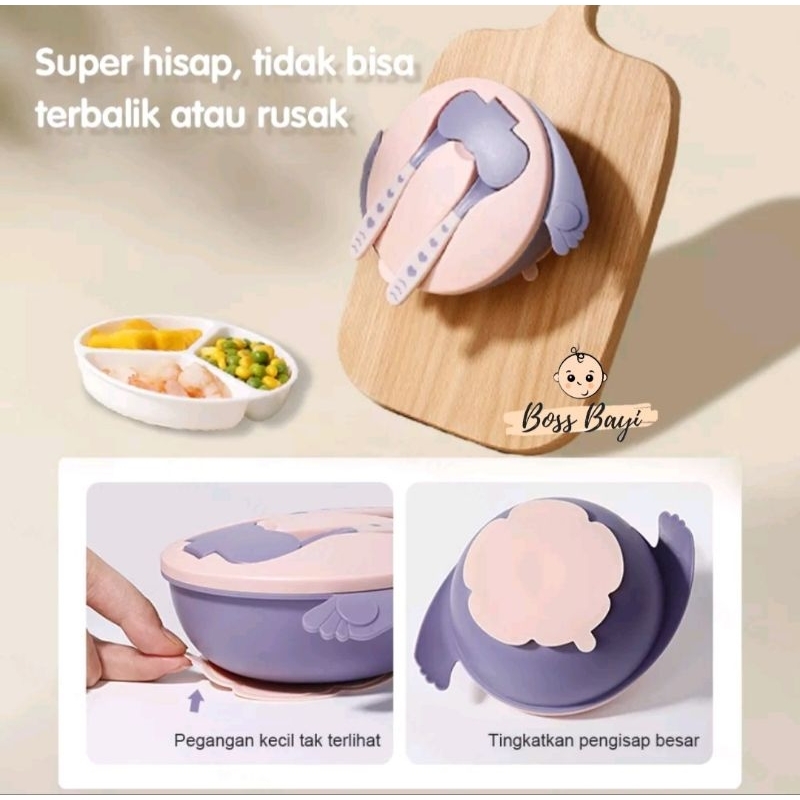 BOSS BAYI - Tempat Makan Bayi/ Anak  ( Mangkok Bertutup + Sendok + Garpu)