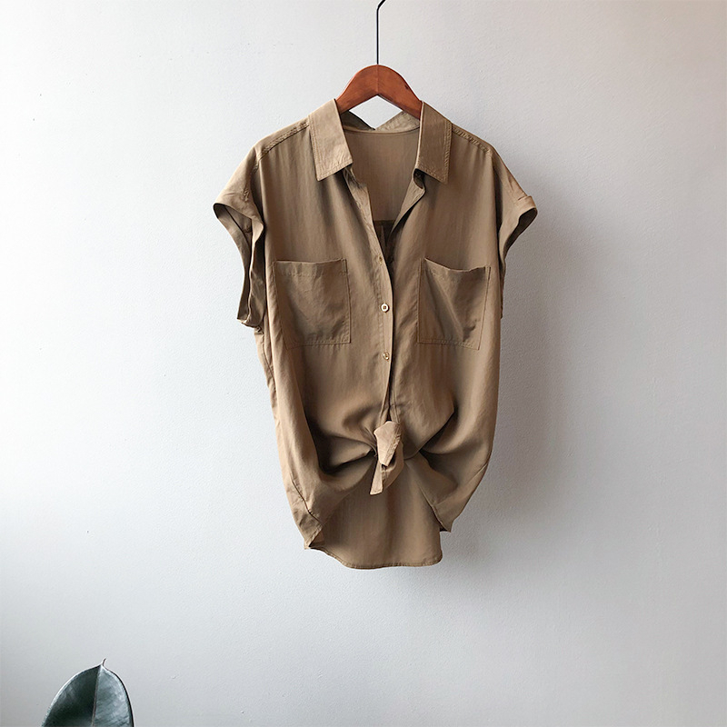 Kemeja Wanita Kasual | Shimer Top | Blouse Korean Style | Baju Atasan Wanita Terbaru | Bahan Katun Twill | Atasan Kancing Lengan Pendek