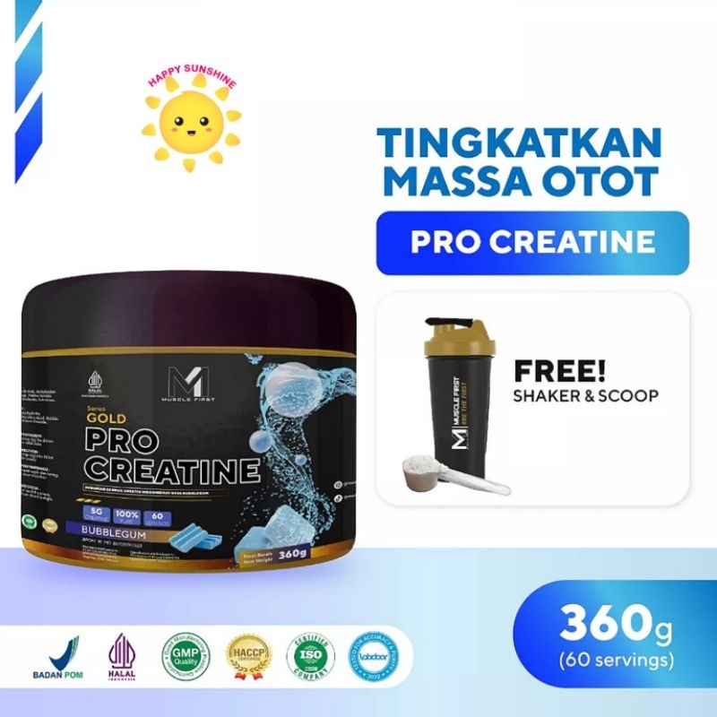 Muscle First Gold Pro Creatine NEW 360gr -M1 Bubble Gum FREE Shaker rasa Bubblegum 360 grams