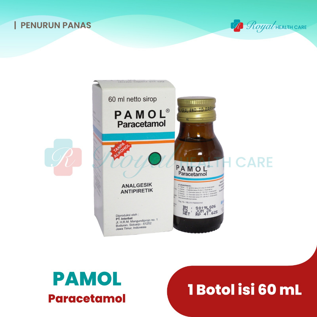 PAMOL 60 ML Efektif Menurunkan Demam Dan Pereda Nyeri Seperti Sakit Kepala , Sakit Gigi Dan Nyeri Ringan