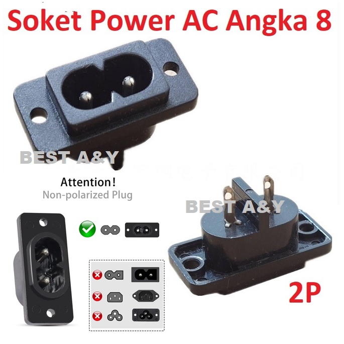 Socket Soket AC Body Angka 8 Switch 2 lubang Kabel Power PLN 220V Colokan Listrik