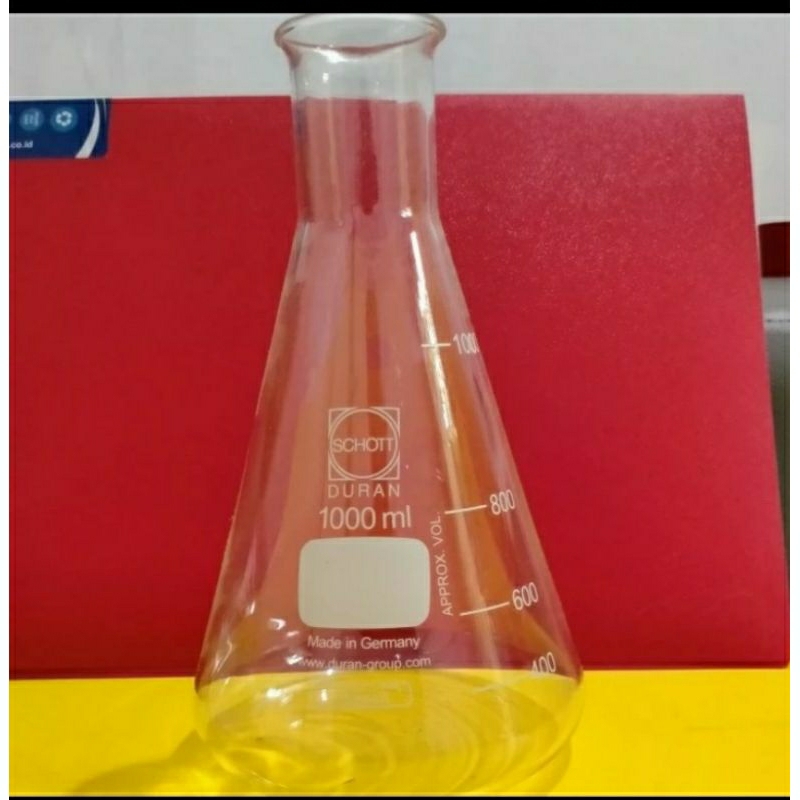 Erlenmeyer 1000ml Duran. Erlenmeyer Kaca 1L Duran. Mulut Kecil.