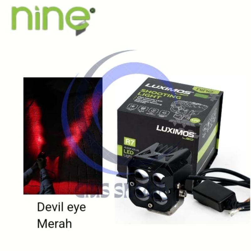 NINE LUXIMOS SHOOTING LIGHT R7 DEVIL EYE 4 MATA LED 58 WATT 2 WARNA PUTIH KUNING LAMPU SOROT MOTOR DAN MOBIL