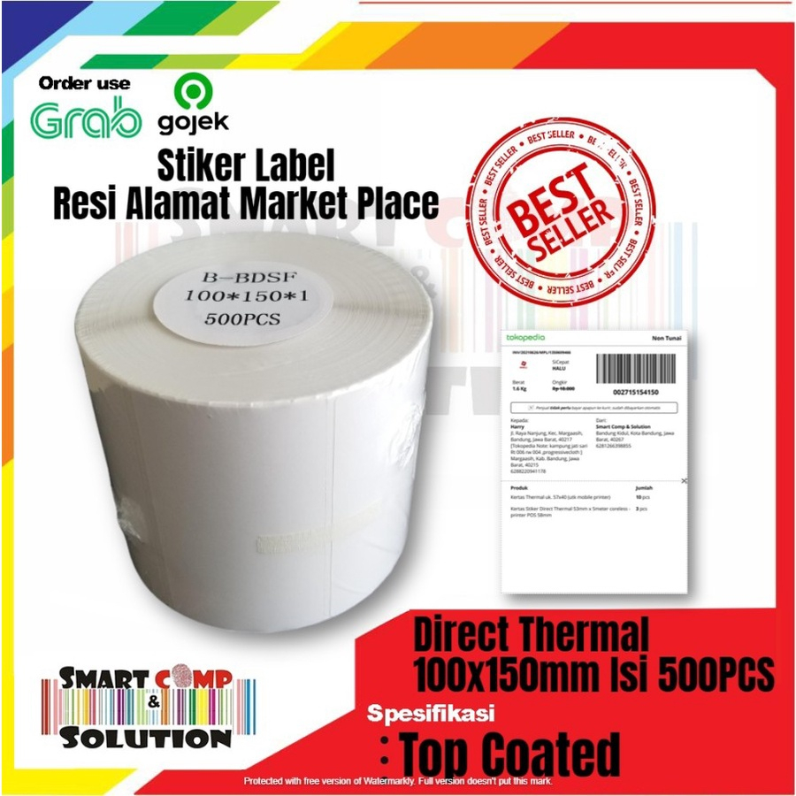 Stiker Label Thermal Resi Alamat Market Place 100x150mm / 100x150 / 10x15 / A6 AWB Unicorn Lite