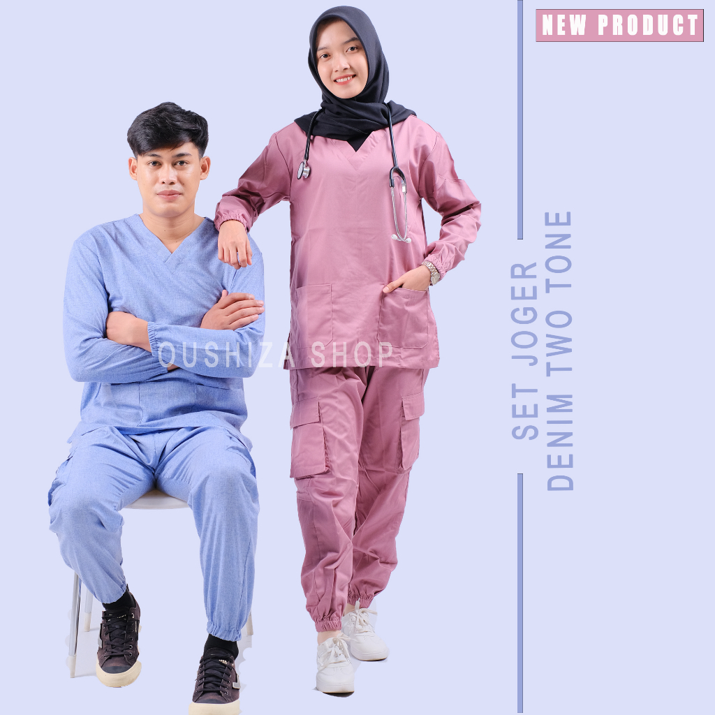 Baju OK OKA JOGER Cargo Denim Lengan Panjang Karet