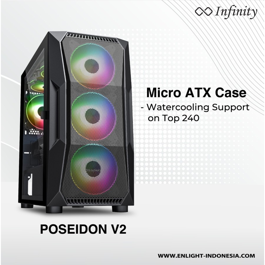 Casing PC Gaming Infinity Poseidon V2 M-ATX  Tempered Glass include 3fan