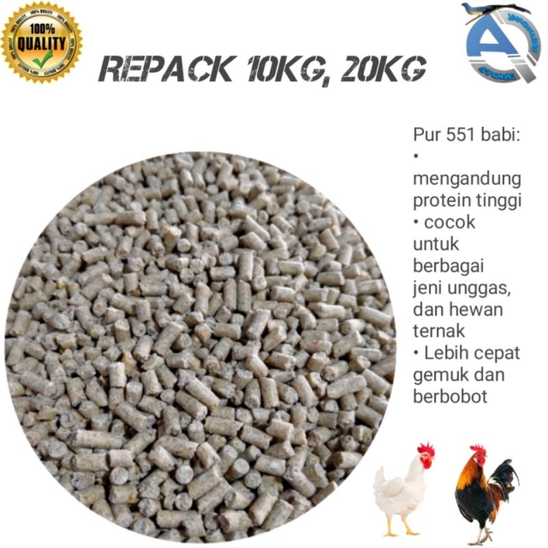 Pur 551 babi HI-GRO pakan ayam, burung merpati, bebek kemasan 10KG, 20KG